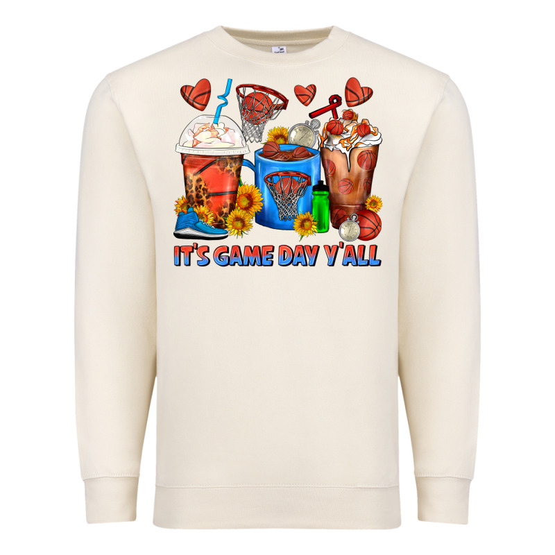 It's Game Day Y'all Basketball Coffee Cups Premium Sweatshirt by FaDigitalArtStudio | Teevron