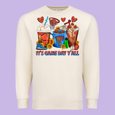 It's Game Day Y'all Basketball Coffee Cups Premium Sweatshirt Designed By Fadigitalartstudio