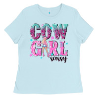 Baby Blue cowgirl sassy with pink cowgirl Ladies Tee - NancyCooperArtShop