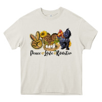 Cream peace love rooster Heavy Core Tee - LillyAllenDesigns