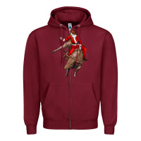 Burgundy santa riding a bull Zipper Hoodie - CowGirlArtShop