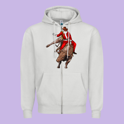 Santa Riding A Bull Zipper Hoodie Designed By Cowgirlartshop