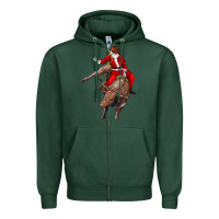 Sports Green santa riding a bull Zipper Hoodie - CowGirlArtShop