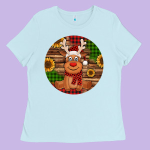 Cute Reindeer Christmas Ladies Tee Designed By Jasminsmagicworld
