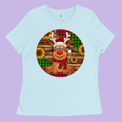 Cute Reindeer Christmas Ladies Tee Designed By Jasminsmagicworld