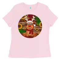 Bubblegum Pink Cute reindeer Christmas Ladies Tee - Jasminsmagicworld