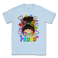 Dusty Blue LGBTQ+ Messy Bun With Colorful Stars Classic Tee - BundleAndBundleShop