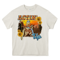 Cream actinup with cowgirl Heavy Core Tee - NancyCooperArtShop