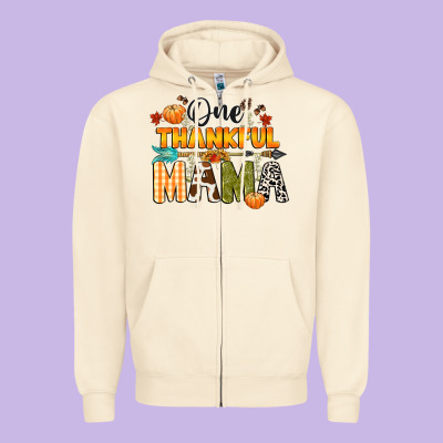 One Thankful Mama Zipper Hoodie Designed By Cowgirlartshop