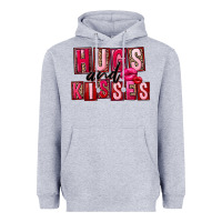Heather Grey Hugs and kisses Valentine's Day Heavyweight Hoodie - FaDigitalArtStudio
