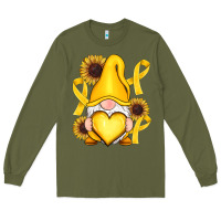 Army Green Childhood Cancer gnome Long Sleeve Tee - RanaPortraitStore
