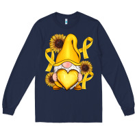 Navy Childhood Cancer gnome Long Sleeve Tee - RanaPortraitStore