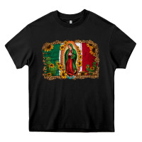 Black our lady of Guadalupe Mexican flag background Heavy Core Tee - Jasminsmagicworld