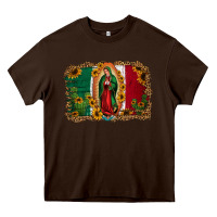 Chocolate Brown our lady of Guadalupe Mexican flag background Heavy Core Tee - Jasminsmagicworld