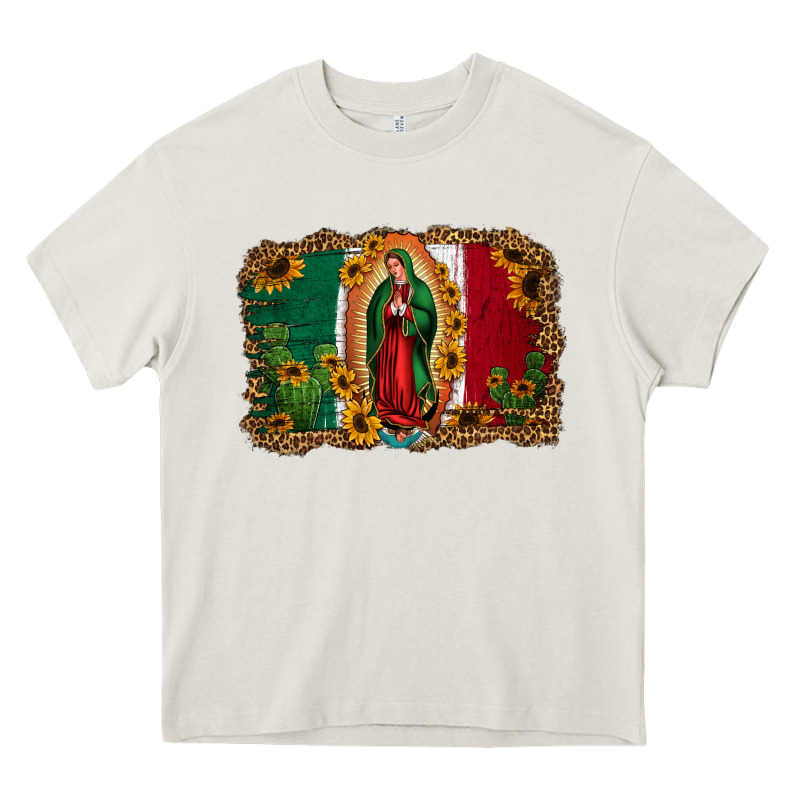 Our Lady Of Guadalupe Mexican Flag Background Heavy Core Tee by Jasminsmagicworld | Teevron