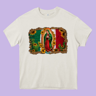 Our Lady Of Guadalupe Mexican Flag Background Heavy Core Tee Designed By Jasminsmagicworld