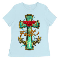 Baby Blue cross faith Ladies Tee - BarkalooDesign