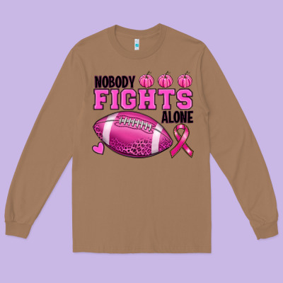 Nobody Fights Alone Breast Cancer Long Sleeve Tee Designed By Ranaportraitstore