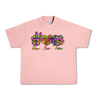 Salmon Peace Love Autism Urban Heavy Tee - BundleAndBundleShop