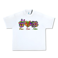 White Peace Love Autism Urban Heavy Tee - BundleAndBundleShop