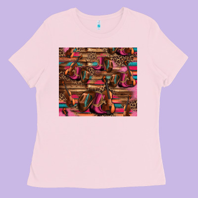 Valentines Day Violin And Cowboy Boots Country Music Ladies Tee Designed By Jasminsmagicworld