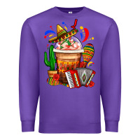 Purple Mexican Frappe With Cactus Sombrero And Maracas Premium Sweatshirt - FaDigitalArtStudio