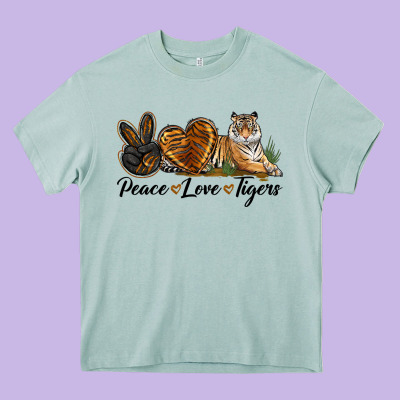 Peace Love Tigers Heavy Core Tee Designed By Lillyallendesigns