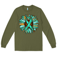 Army Green Ovarian Liver Cancer Awareness Sunflower Long Sleeve Tee - RanaPortraitStore