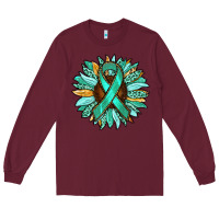 Burgundy Ovarian Liver Cancer Awareness Sunflower Long Sleeve Tee - RanaPortraitStore
