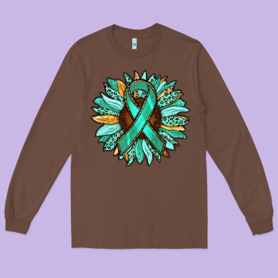 Ovarian Liver Cancer Awareness Sunflower Long Sleeve Tee Designed By Ranaportraitstore