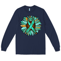 Navy Ovarian Liver Cancer Awareness Sunflower Long Sleeve Tee - RanaPortraitStore