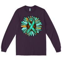 Plum Ovarian Liver Cancer Awareness Sunflower Long Sleeve Tee - RanaPortraitStore