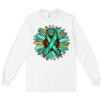White Ovarian Liver Cancer Awareness Sunflower Long Sleeve Tee - RanaPortraitStore