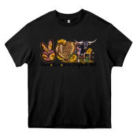 Black Peace Love Texas Longhorn Bull Heavy Core Tee - LillyAllenDesigns