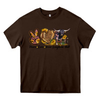 Chocolate Brown Peace Love Texas Longhorn Bull Heavy Core Tee - LillyAllenDesigns