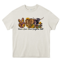 Cream Peace Love Texas Longhorn Bull Heavy Core Tee - LillyAllenDesigns