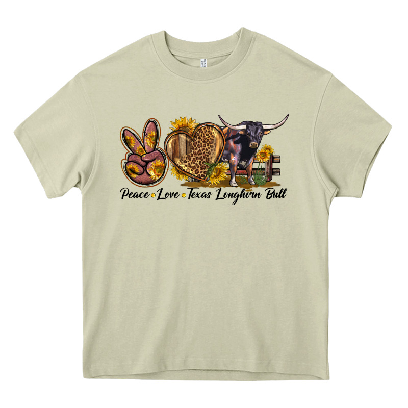 Peace Love Texas Longhorn Bull Heavy Core Tee by LillyAllenDesigns | Teevron