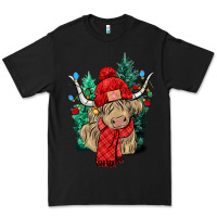 Black Red Christmas long haired Cow Premium Tee - NancyCooperArtShop
