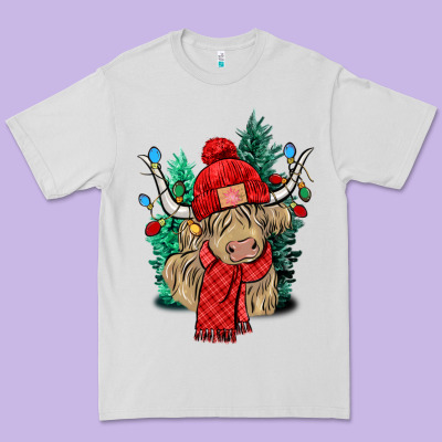 Red Christmas Long Haired Cow Premium Tee Designed By Nancycooperartshop