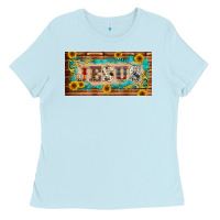 Baby Blue jesus western patterns license plate template Ladies Tee - BarkalooDesign