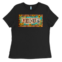 Black jesus western patterns license plate template Ladies Tee - BarkalooDesign