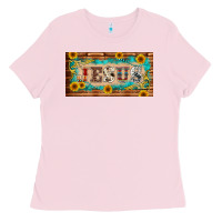 Bubblegum Pink jesus western patterns license plate template Ladies Tee - BarkalooDesign