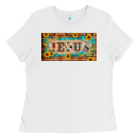 White jesus western patterns license plate template Ladies Tee - BarkalooDesign