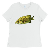 White Smallmouth Bass Fish Illustrations Ladies Tee - LillyAllenDesigns