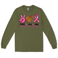 Army Green Peace Love Cure Breast Cancer Long Sleeve Tee - RanaPortraitStore