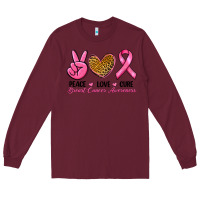 Burgundy Peace Love Cure Breast Cancer Long Sleeve Tee - RanaPortraitStore
