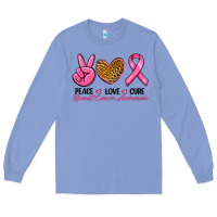 Colony Blue Peace Love Cure Breast Cancer Long Sleeve Tee - RanaPortraitStore