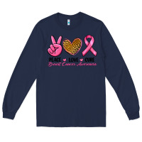 Navy Peace Love Cure Breast Cancer Long Sleeve Tee - RanaPortraitStore