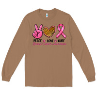 Toasted Coconut Peace Love Cure Breast Cancer Long Sleeve Tee - RanaPortraitStore
