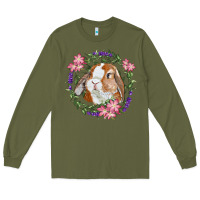 Army Green Bunny Face With Floral Wreath Long Sleeve Tee - RanaPortraitStore